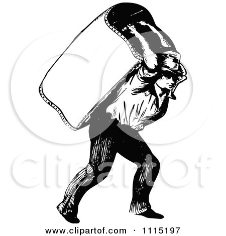 Clipart Vintage Black And White Man Carrying A Trunk - Royalty Free Vector Illustration by Prawny Vintage
