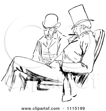 Clipart Vintage Black And White Men Sitting And Talking - Royalty Free Vector Illustration by Prawny Vintage