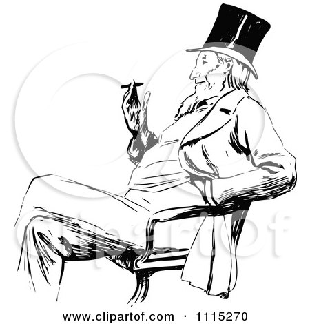 Clipart Vintage Black And White Man Smoking In A Chair - Royalty Free Vector Illustration by Prawny Vintage