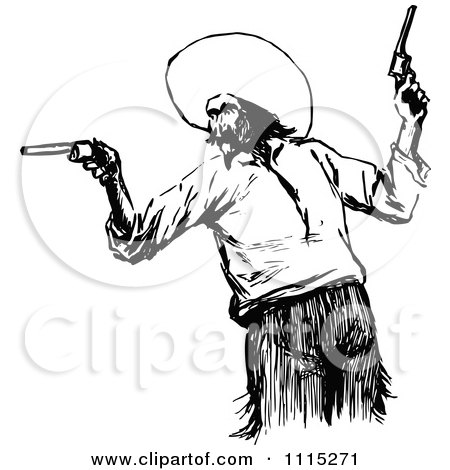 Clipart Vintage Black And White Mexican Bandit - Royalty Free Vector Illustration by Prawny Vintage