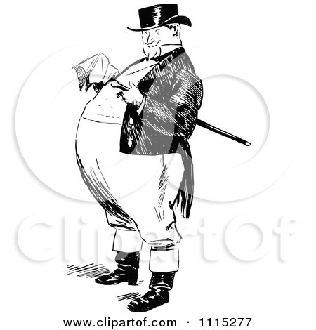 Clipart Vintage Black And White Fat Man - Royalty Free Vector Illustration by Prawny Vintage