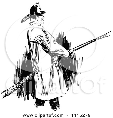 Clipart Vintage Black And White Fireman - Royalty Free Vector Illustration by Prawny Vintage