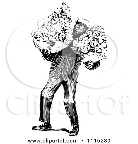 Clipart Vintage Black And White Delivering Flowers - Royalty Free Vector Illustration by Prawny Vintage
