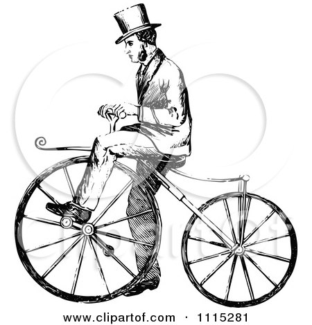 Clipart Vintage Black And White Man Riding A Bicycle - Royalty Free Vector Illustration by Prawny Vintage