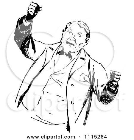 Clipart Vintage Black And White Angry Man Waving His Fists - Royalty Free Vector Illustration by Prawny Vintage