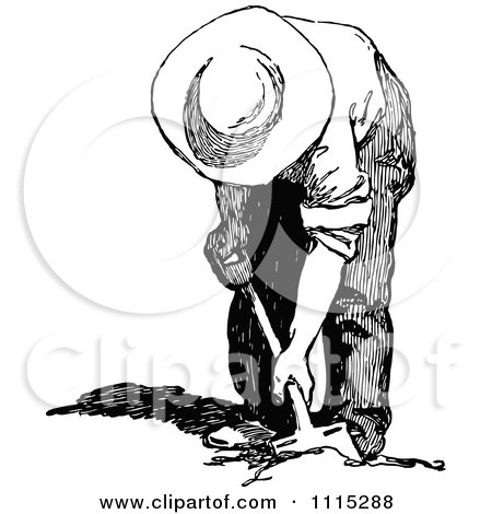 Clipart Vintage Black And White Man Digging - Royalty Free Vector Illustration by Prawny Vintage
