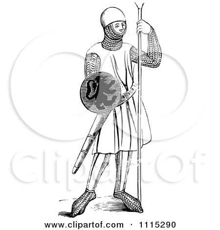 Clipart Vintage Black And White Medieval Soldier - Royalty Free Vector Illustration by Prawny Vintage