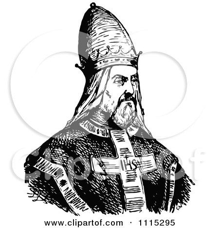 Clipart Vintage Black And White Pope - Royalty Free Vector Illustration by Prawny Vintage