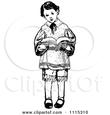 Clipart Vintage Black And White Boy Standing And Reading - Royalty Free Vector Illustration by Prawny Vintage
