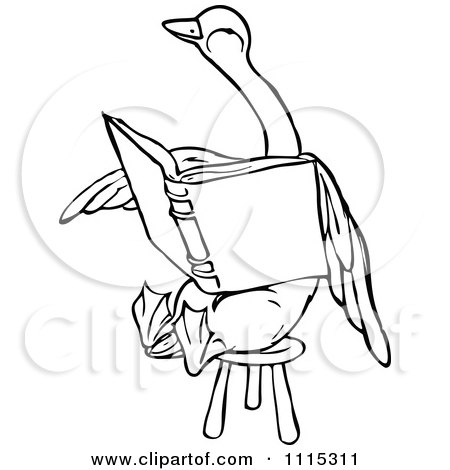 Clipart Vintage Black And White Duck Reading On A Stool - Royalty Free Vector Illustration by Prawny Vintage