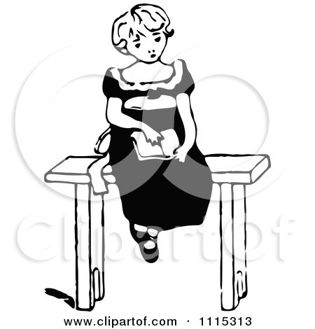 Clipart Vintage Black And White Girl Reading A Book 3 - Royalty Free Vector Illustration by Prawny Vintage