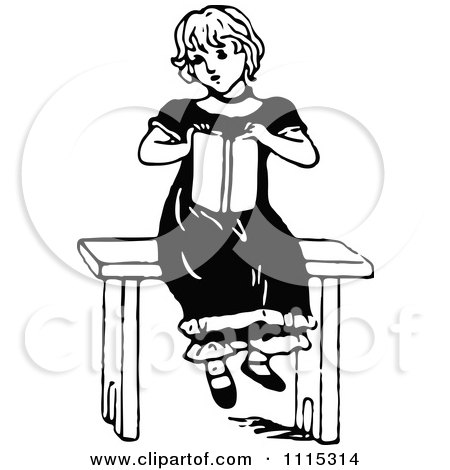 Clipart Vintage Black And White Girl Reading A Book 4 - Royalty Free Vector Illustration by Prawny Vintage