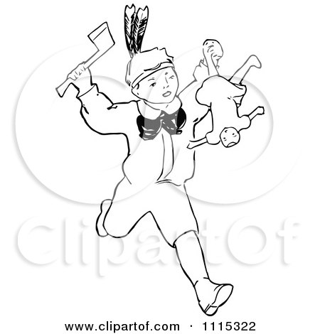 Clipart Vintage Black And White Boy Playing With An Axe And Doll - Royalty Free Vector Illustration by Prawny Vintage