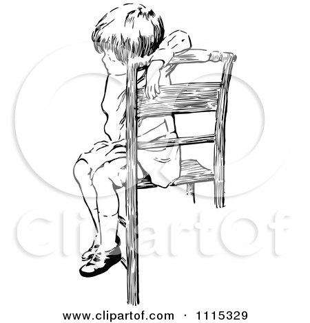 Clipart Vintage Black And White Boy Sitting In A Chair - Royalty Free Vector Illustration by Prawny Vintage