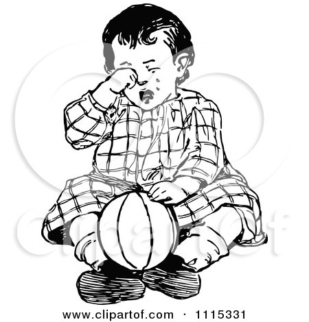 Clipart Vintage Black And White Boy Crying - Royalty Free Vector Illustration by Prawny Vintage