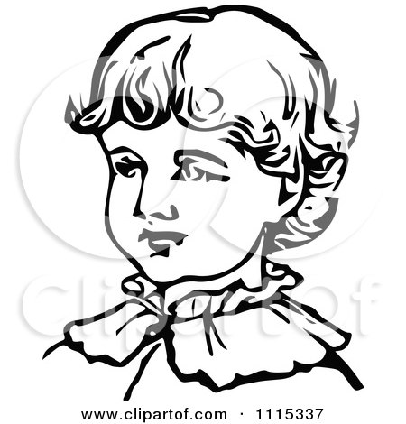 Clipart Vintage Black And White Boy From The Shoulders Up - Royalty Free Vector Illustration by Prawny Vintage