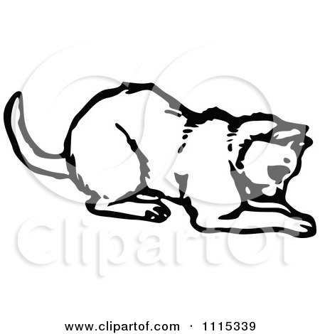 Clipart Vintage Black And White Cat Playing - Royalty Free Vector Illustration by Prawny Vintage