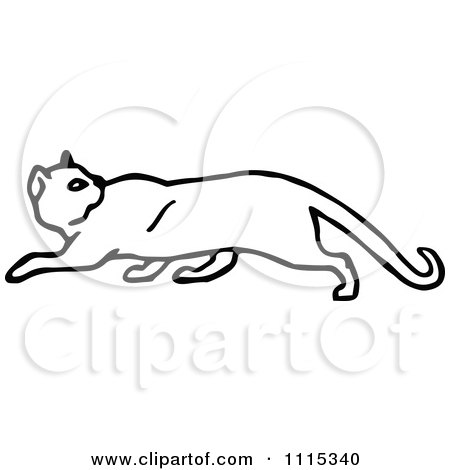 Clipart Vintage Black And White Cat Prowling - Royalty Free Vector Illustration by Prawny Vintage