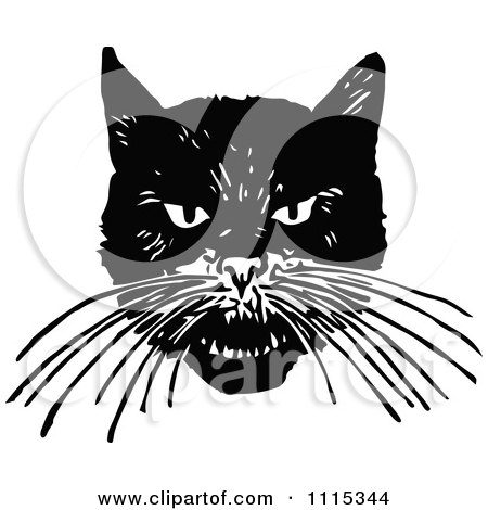 Clipart Vintage Black And White Angry Cat Face - Royalty Free Vector Illustration by Prawny Vintage