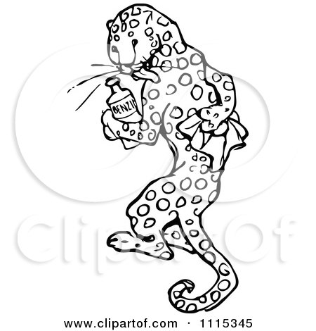 Clipart Vintage Black And White Leopard Rubbing His Spots Off - Royalty Free Vector Illustration by Prawny Vintage