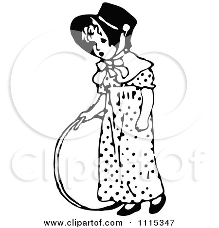 Clipart Vintage Black And White Girl With A Hoop - Royalty Free Vector Illustration by Prawny Vintage