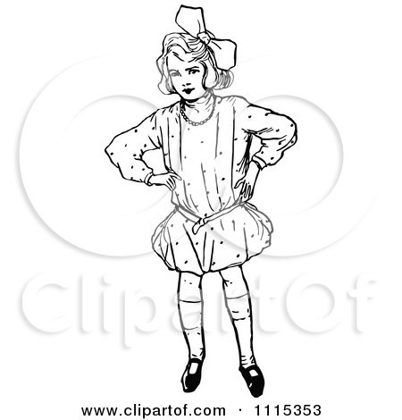 Clipart Vintage Black And White Girl 1 - Royalty Free Vector Illustration by Prawny Vintage