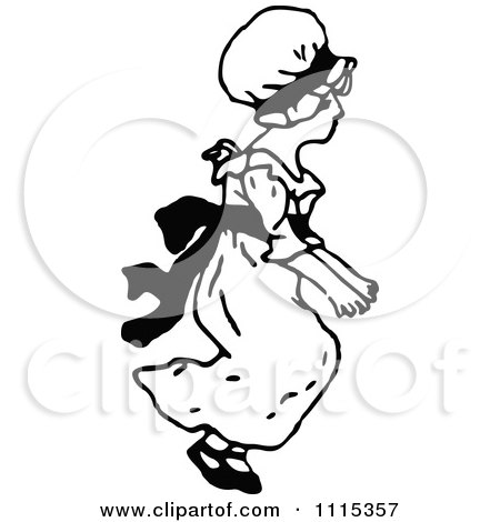 Clipart Vintage Black And White Girl Jumping 1 - Royalty Free Vector Illustration by Prawny Vintage