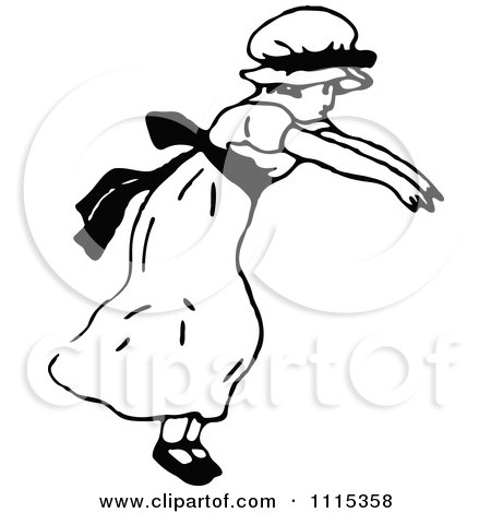 Clipart Vintage Black And White Girl Jumping 2 - Royalty Free Vector Illustration by Prawny Vintage