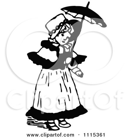 Clipart Vintage Black And White Girl With A Parasol - Royalty Free Vector Illustration by Prawny Vintage