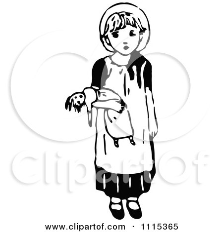 Clipart Vintage Black And White Girl Carrying A Doll - Royalty Free Vector Illustration by Prawny Vintage