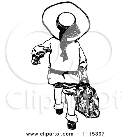 Clipart Vintage Black And White Girl Carrying A Bag - Royalty Free Vector Illustration by Prawny Vintage