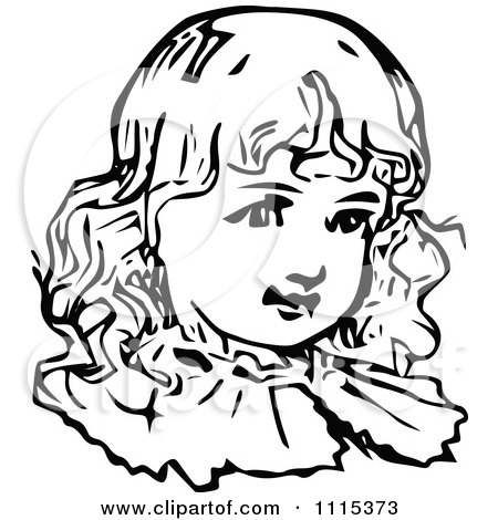 Clipart Vintage Black And White Girl Face - Royalty Free Vector Illustration by Prawny Vintage