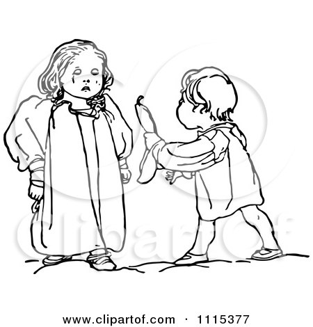 Clipart Vintage Black And White Brother Trying To Stop His Sister From Crying - Royalty Free Vector Illustration by Prawny Vintage