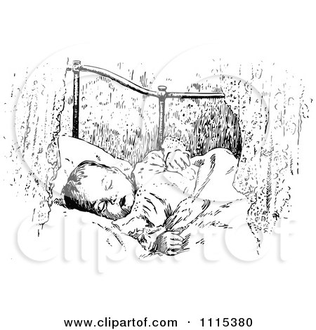 Clipart Vintage Black And White Baby Sleeping - Royalty Free Vector Illustration by Prawny Vintage