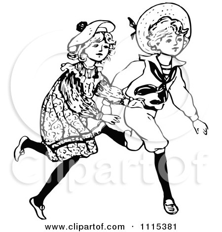 Clipart Vintage Black And White Children Running - Royalty Free Vector Illustration by Prawny Vintage
