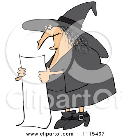 Clipart Bad Witch Reading A Long List Of Spell Ingredients - Royalty Free Vector Illustration by djart