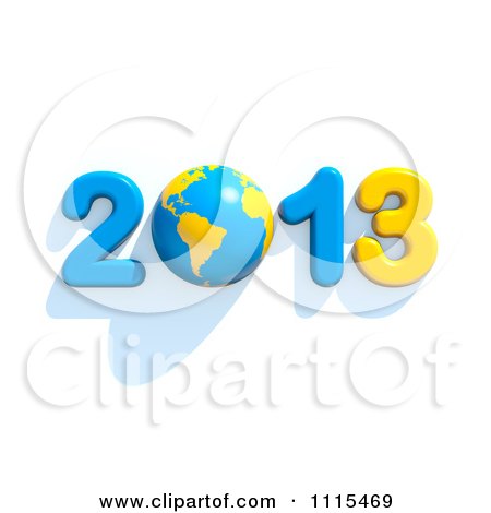 Clipart 3d Blue And Yellow Year 2013 With A Globe - Royalty Free CGI Illustration by chrisroll