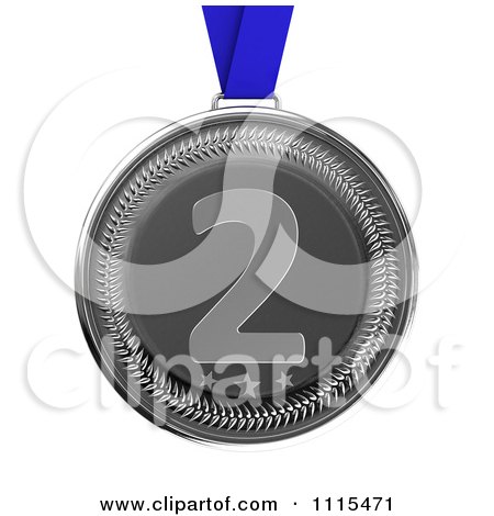 Clipart 3d Third Place Bronze Award Medal On A Blue Ribbon - Royalty Free CGI Illustration by stockillustrations