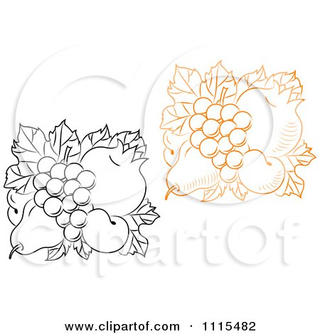 Clipart Orange And Black And White Grapes Pear Pomegranate And Peach Squares - Royalty Free Vector Illustration by Vector Tradition SM
