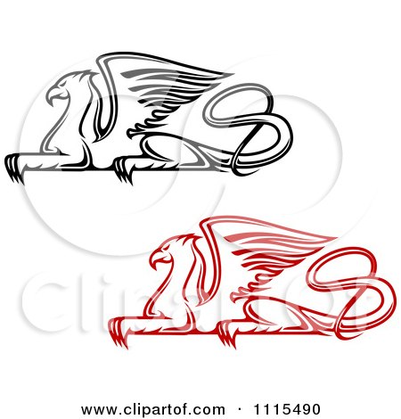 Clipart Red And Black Resting Griffins - Royalty Free Vector Illustration by Vector Tradition SM