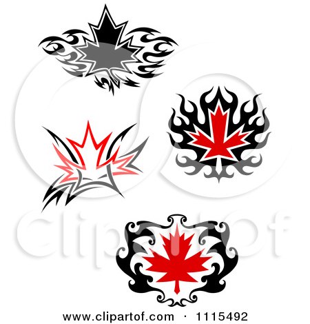 Clipart Black And Red Tribal Maple Leaves - Royalty Free Vector Illustration by Vector Tradition SM