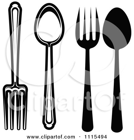 Clipart Black And White Dining And Restaurant Silverware - Royalty Free Vector Illustration by Vector Tradition SM