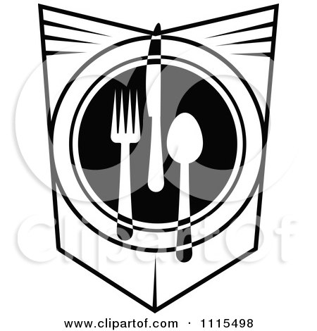 Clipart Black And White Dining And Restaurant Silverware Menu Logo 2 - Royalty Free Vector Illustration by Vector Tradition SM