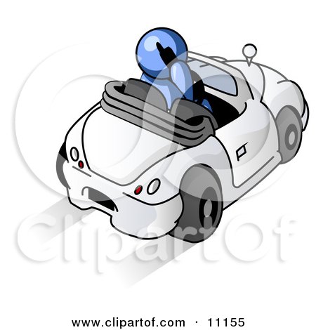 Blue Businessman Talking on a Cell Phone While Driving in a White Convertible Car Clipart Illustration by Leo Blanchette
