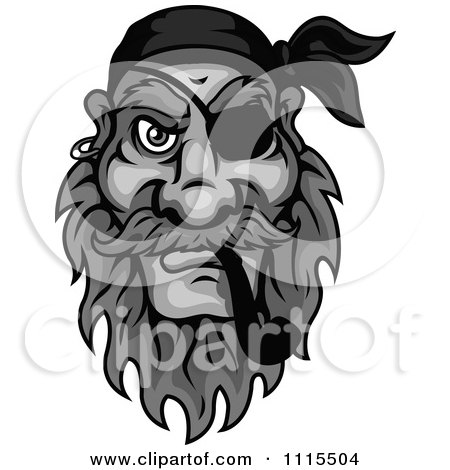 Clipart Grayscale Pirate Smoking A Tobacco Pipe - Royalty Free Vector Illustration by Vector Tradition SM