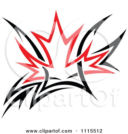 Clipart Black And Red Tribal Maple Leaf 2 - Royalty Free Vector Illustration by Vector Tradition SM
