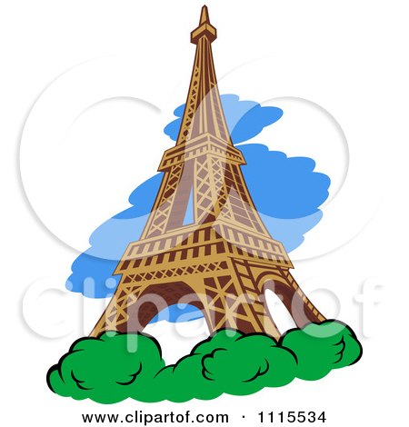Clipart The Eiffel Tower With Shrubs And Blue - Royalty Free Vector Illustration by Vector Tradition SM