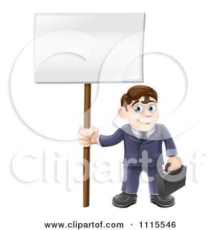 Clipart Happy Businessman Carrying A Briefcase And Holding A Sign - Royalty Free Vector Illustration by AtStockIllustration