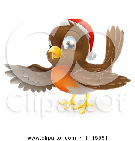 Clipart Cute Christmas Robin Pointing With A Wing - Royalty Free Vector Illustration by AtStockIllustration