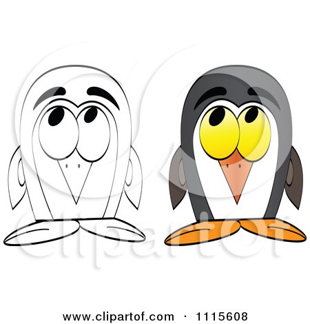 Clipart Outlined And Colored Penguins - Royalty Free Vector Illustration by Andrei Marincas